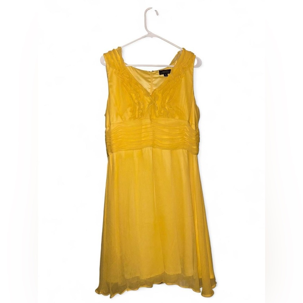 Tahari Arthur Levine Yellow Sleeveless Silk Chiffon Above Knee Dress Size 14